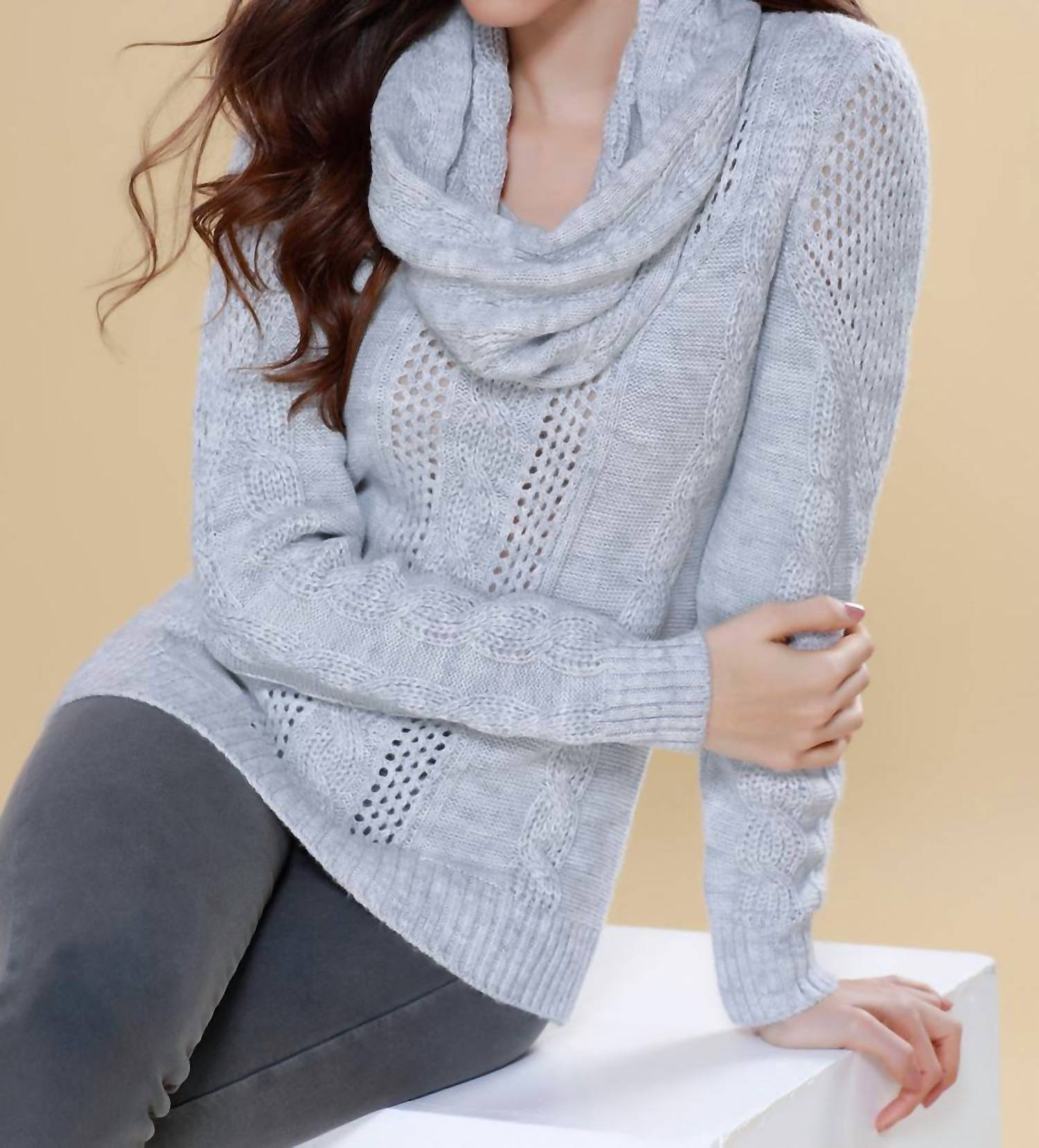 

Juliana Cable Knit Свитер Прикрепить Шарф Цвета Сланец french kyss, цвет slate