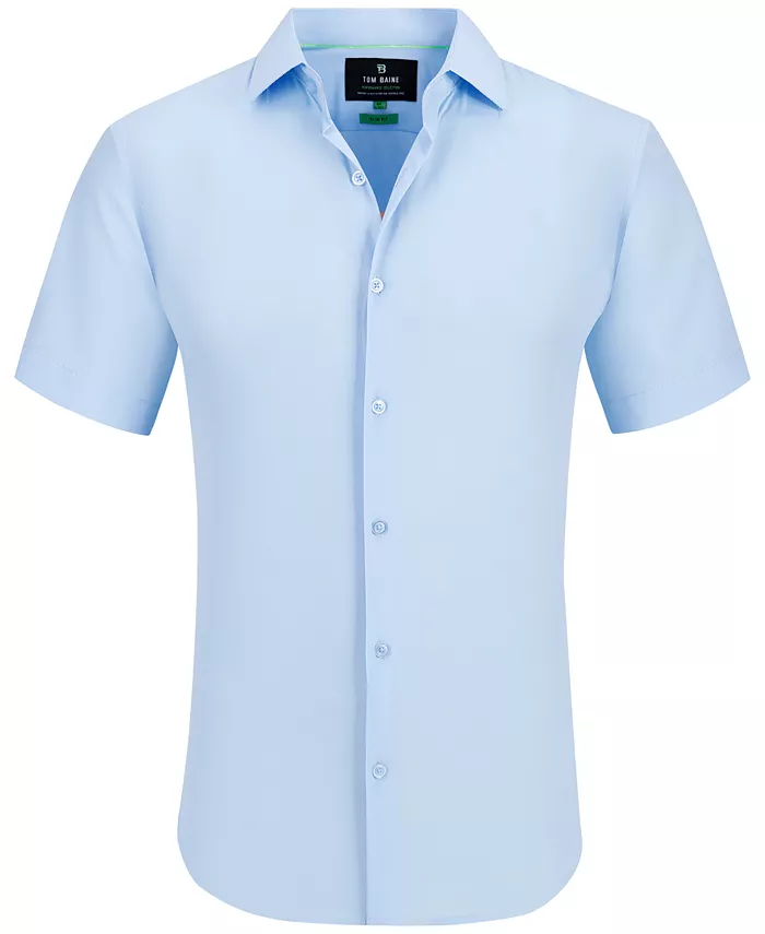 

Мужская облегающая рубашка с коротким рукавом Performance Button Down Tom Baine, синий
