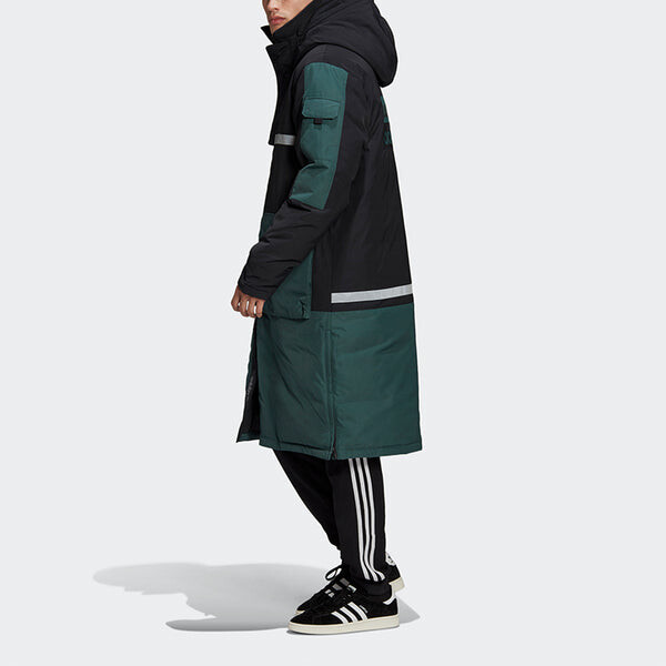 Пуховик adidas originals Long Dwn Jkt Colorblock Casual Sports Stay Warm hooded Down Jacket Green, зеленый — фото 4