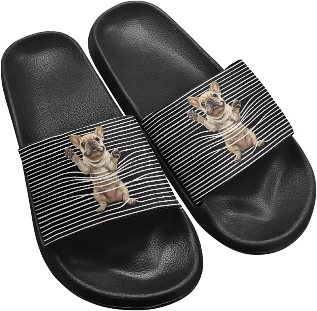 

Унисекс сандалии летние домашние шлепанцы для душа для женщин и девочек, быстро сохнущие шлепанцы Getelinseng, Pug Stripe