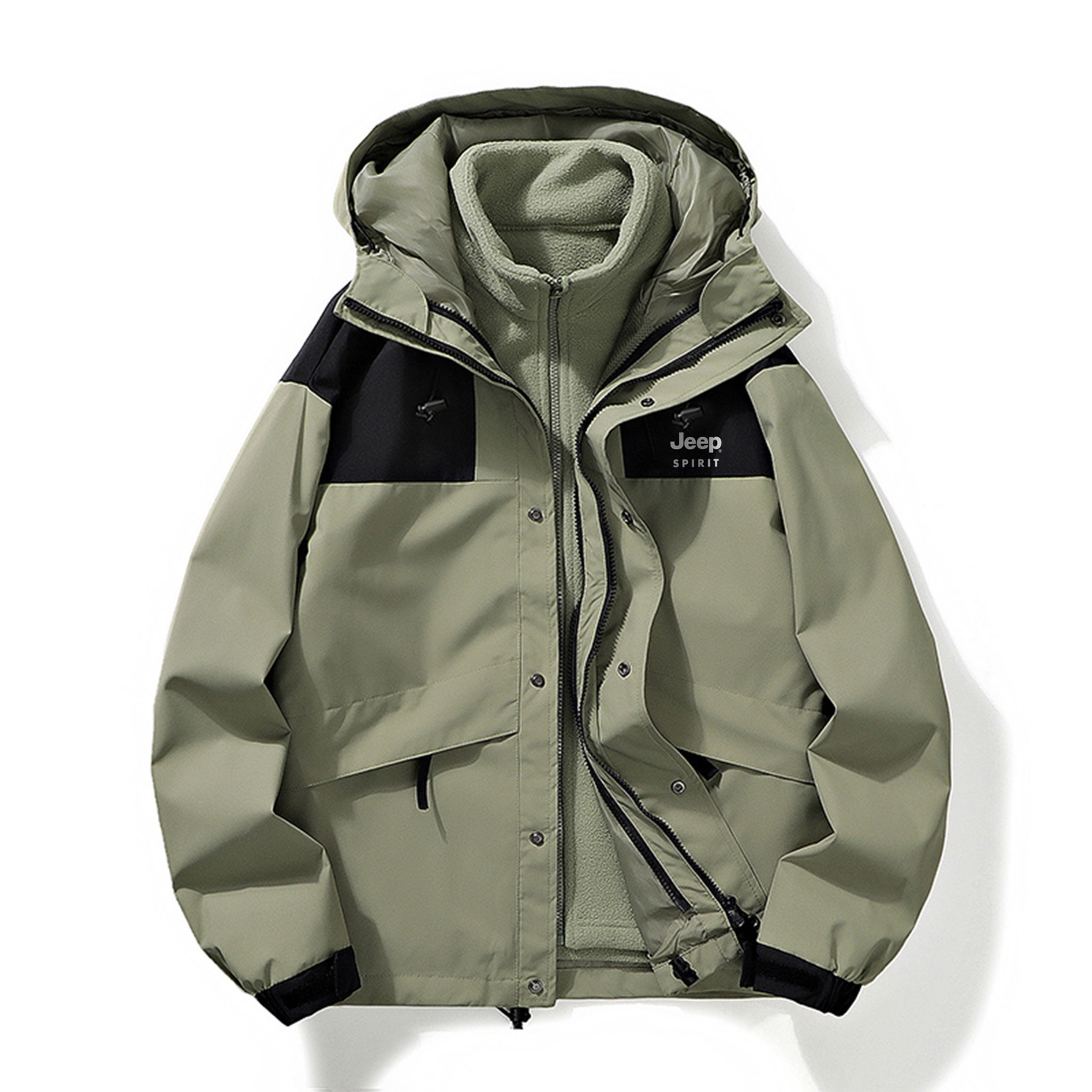 

JEEP SPIRIT Водонепроницаемая ветровка защита от ветра дышащая и утепленная унисекс, Light Army Green (3-in-1)
