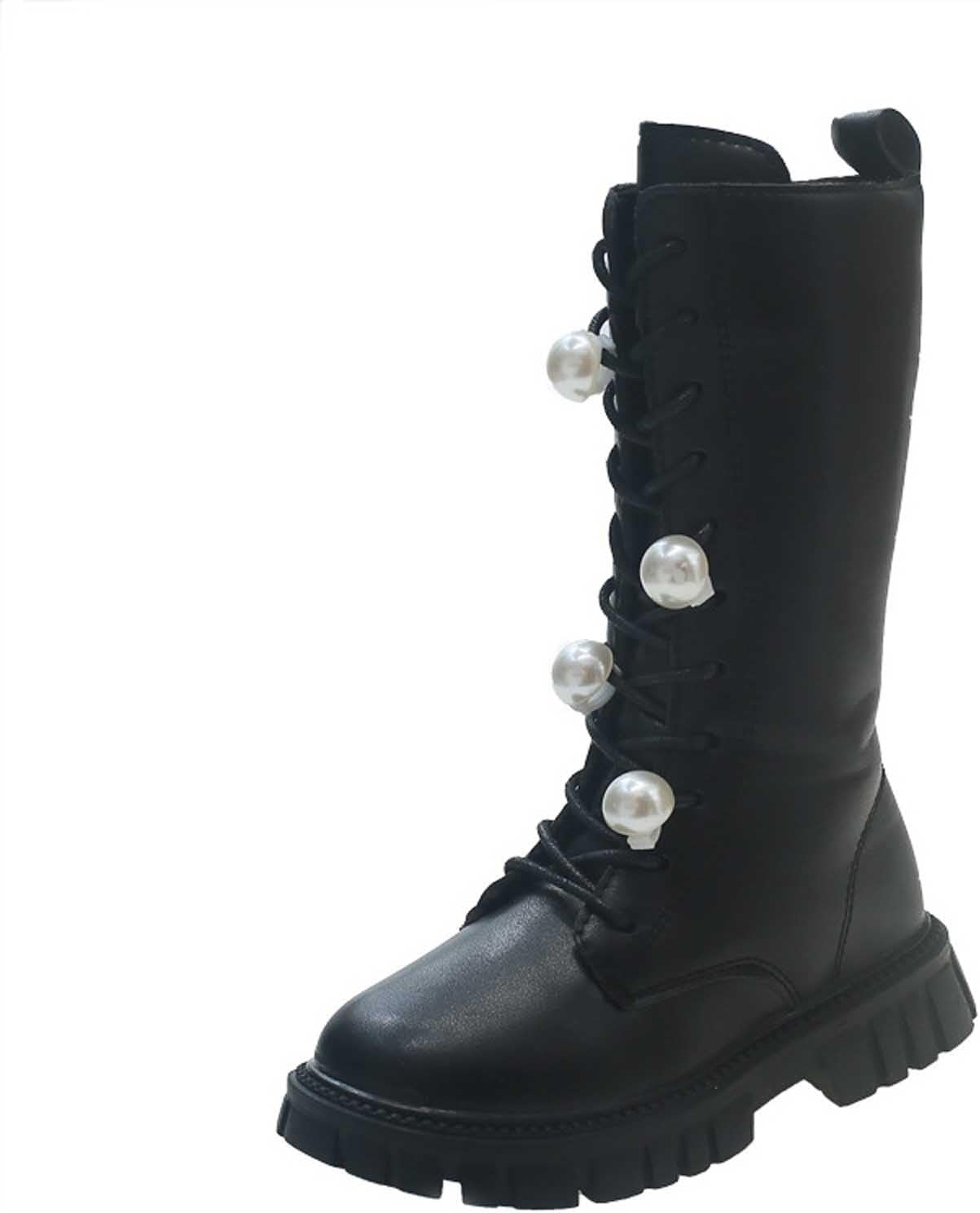 

Девочкам: сапоги для верховой езды с шнуровкой, сапоги до середины голени, боевые ботинки, модные водонепроницаемые из искусственной кожи с боковой молнией, панк-гот стиль, для детей 4-12 лет Generic, A24 Black