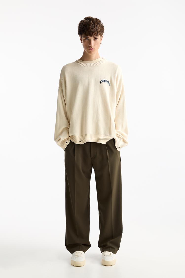 

Широкие брюки приталенного кроя Pull And Bear, хаки