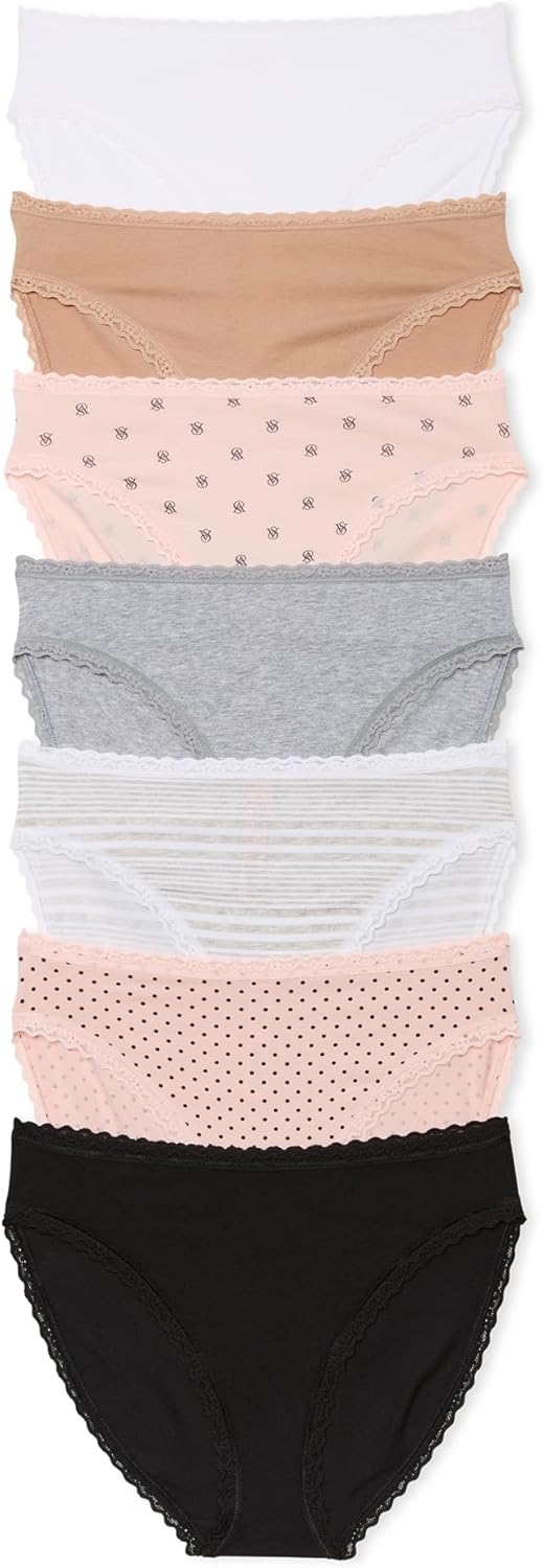 

Victoria's Secret Трусики с кружевной отделкой из хлопка, наборы, женское белье (XS-XXL), Neutrals Mix