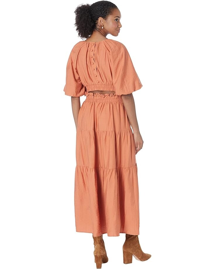 

Платье MOON RIVER Puff Sleeve Back Cutout Midi Dress, ржавый