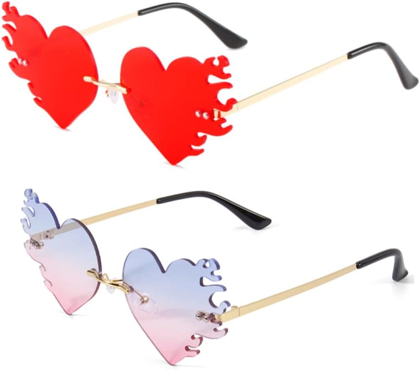 

Солнцезащитные очки ENTHYI Melting Heart Flame для женщин и мужчин. Модные очки без оправы для вечеринок и выпускных балов. Оригинальные очки с изображением сердца, огня и пламени, Pink Blue+red