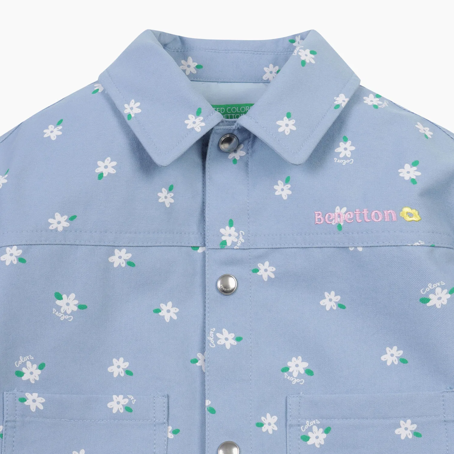 Детская джинсовая куртка Daisy Garden, синяя, от Benetton Kids — фото 3