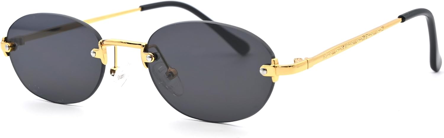 

Солнцезащитные очки Onrtry Retro Small Oval для женщин и мужчин, модные солнцезащитные очки без оправы, винтажные узкие очки, дизайнерские солнцезащитные очки в стиле Y2K, A01 Gold/Grey