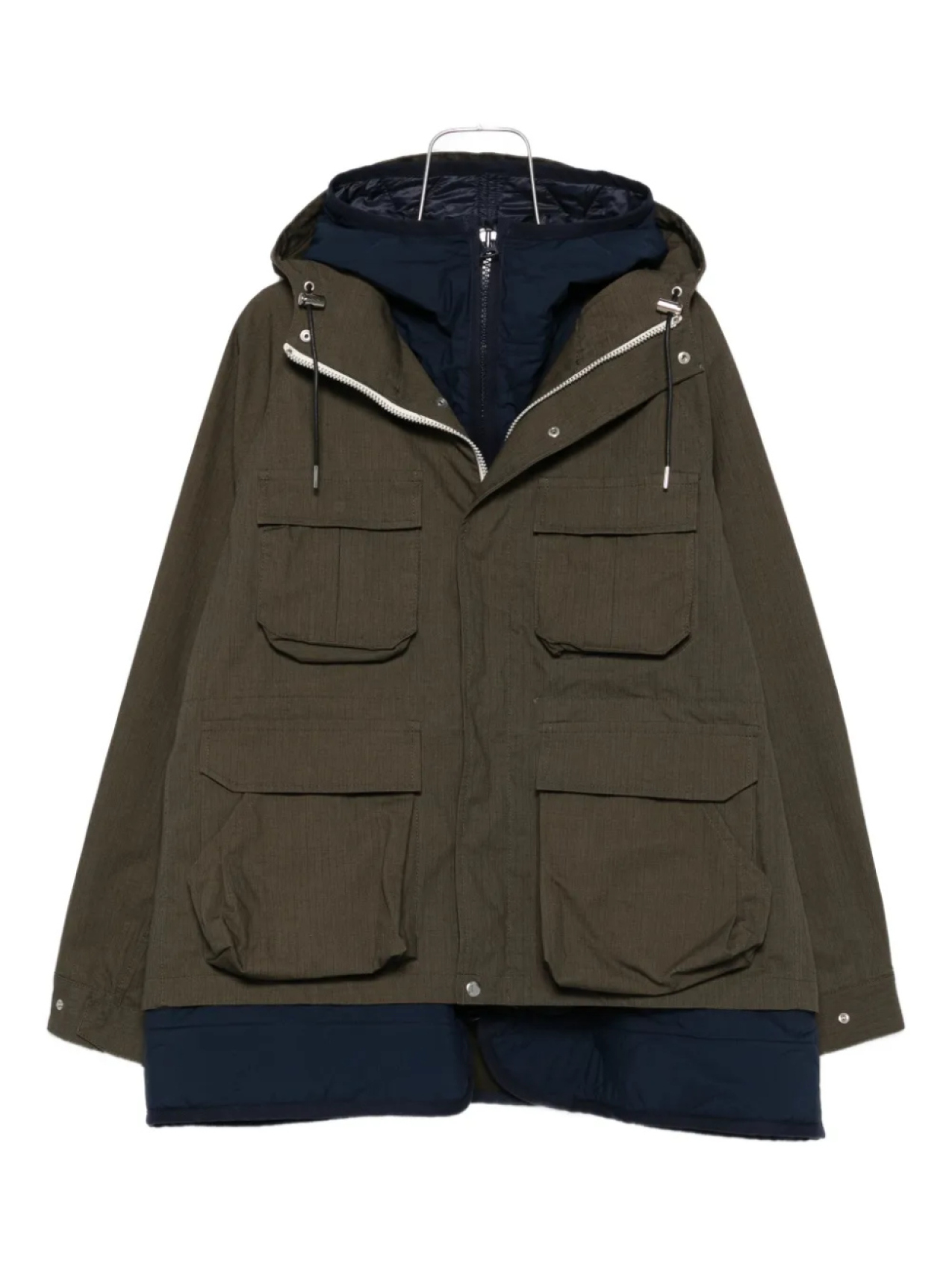 

Пальто sacai с капюшоном и множеством карманов, зеленый