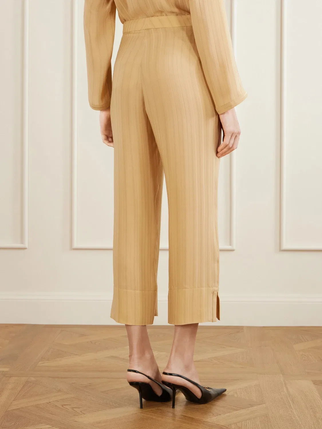 Брюки прямого кроя из полосатого шелка SAINT LAURENT, желтый — фото 4