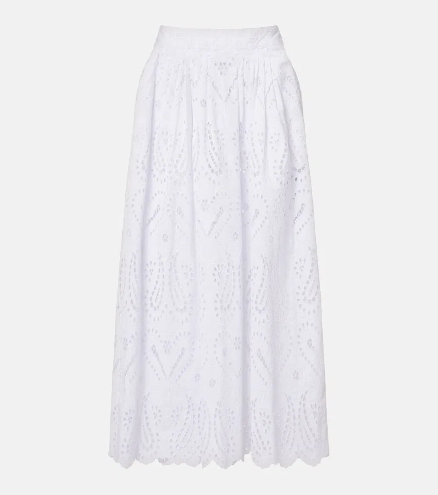 Юбка миди Broderie Anglaise из смесового хлопка Etro, белый