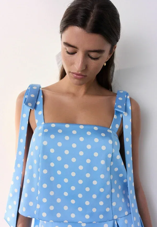 Топ-блуза Regular fit Tabitha Simmons x Tie Shoulder Cami Top Next, синий в горошек