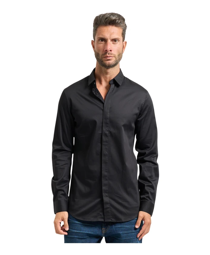

Черная хлопковая рубашка с длинными рукавами Armani Exchange, черный