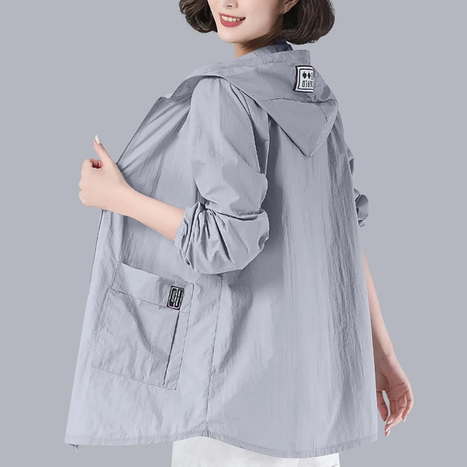 Женская куртка с капюшоном UPF 50+, Athletic Workout Coats, серый — фото 2