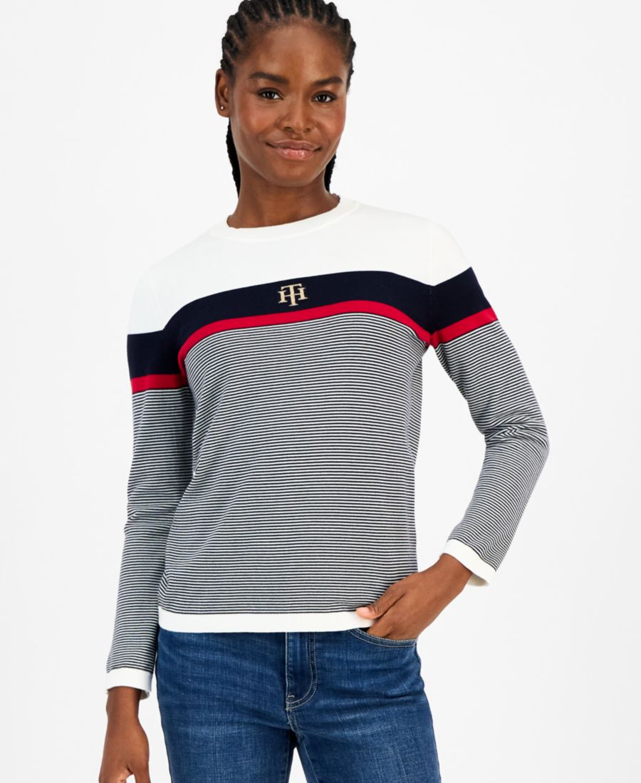 

Женский хлопковый свитер в полоску с логотипом Tommy Hilfiger, Ivory Multi