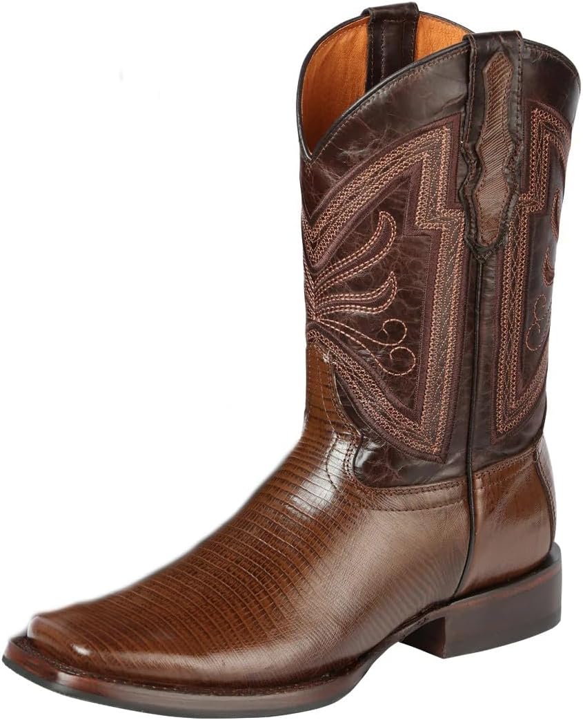 

Мужские ковбойские сапоги El General Rodeo, кожа с тиснением под ящерицу, коричневые, премиум ручная работа, квадратный носок, прочная кожаная подошва, на пуговицах, ковбойские сапоги для фермы и повседневного использования Generic