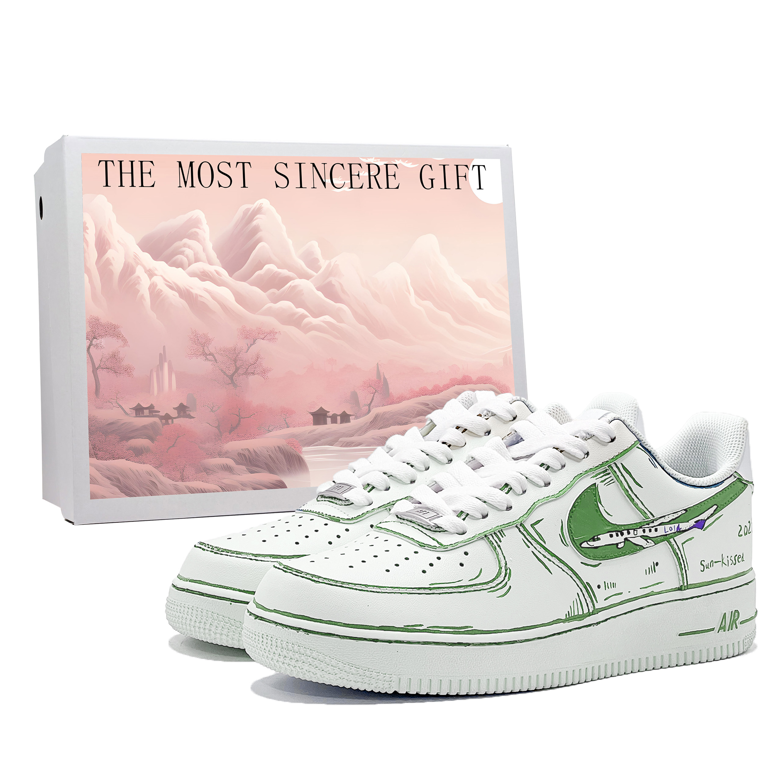 

Nike Кроссовки Air Force 1 для скейтбординга, износостойкие, белые, зеленые, мужские