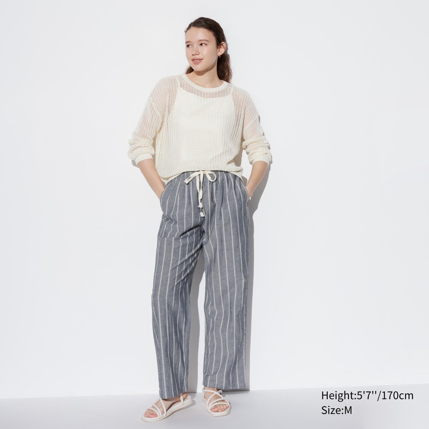 

Брюки UNIQLO из льняной смеси в полоску, синий