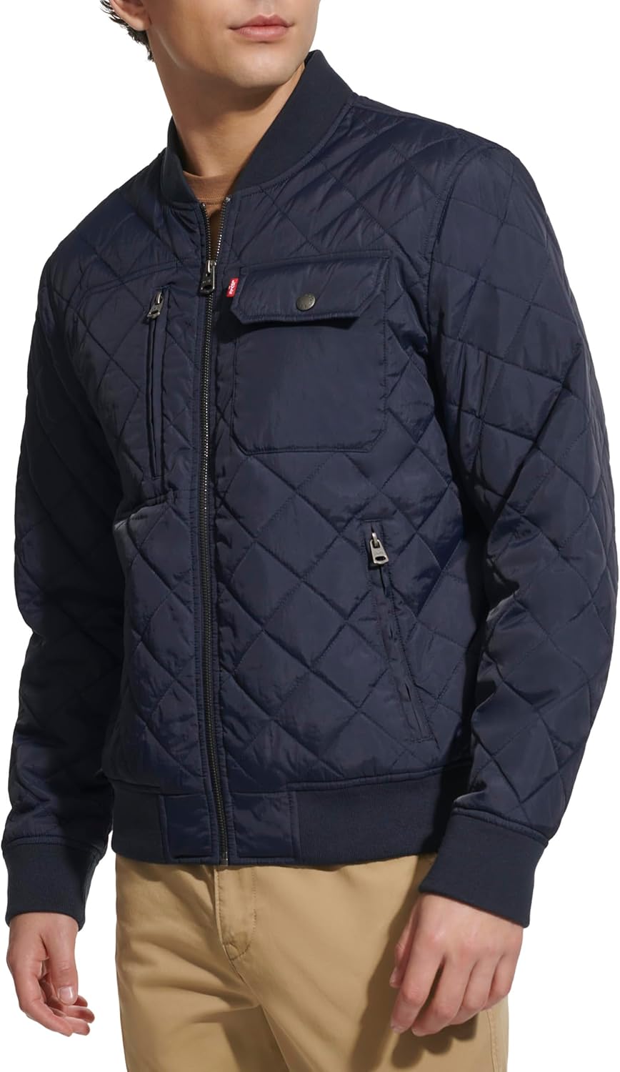 Мужская куртка-бомбер Levi's с ромбовидной стежкой, Navy Dry Touch Nylon — фото 3