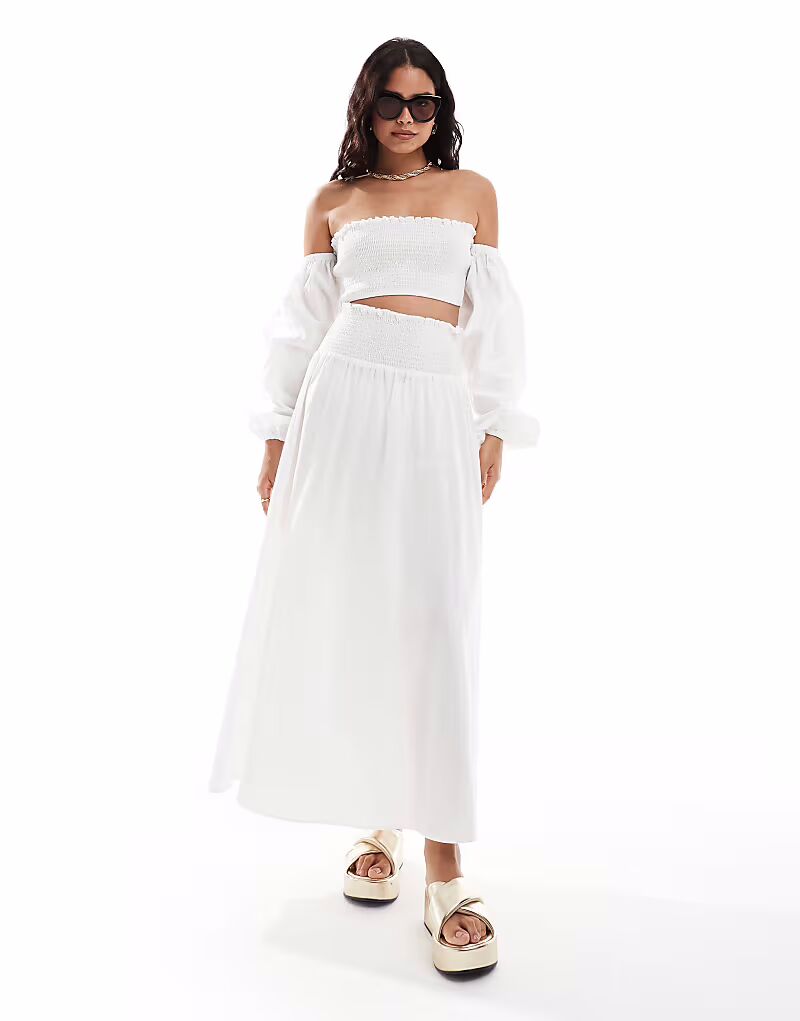 

Юбка макси со сборками на талии от ASOS DESIGN белого цвета