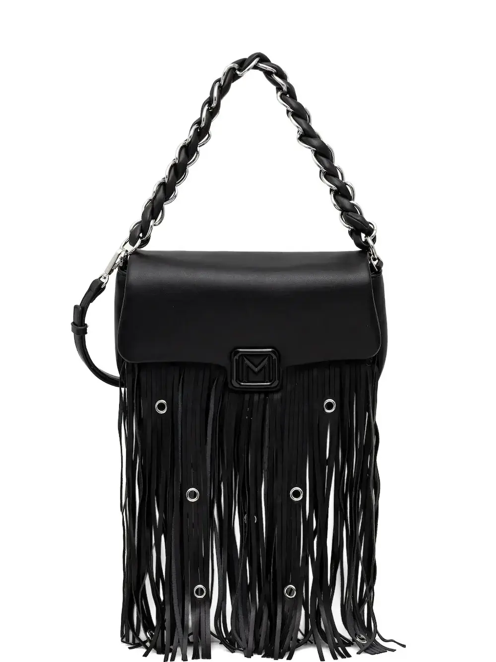 

Сумка-сэтчел с цепочным ремнем и бахромой Marella, черный