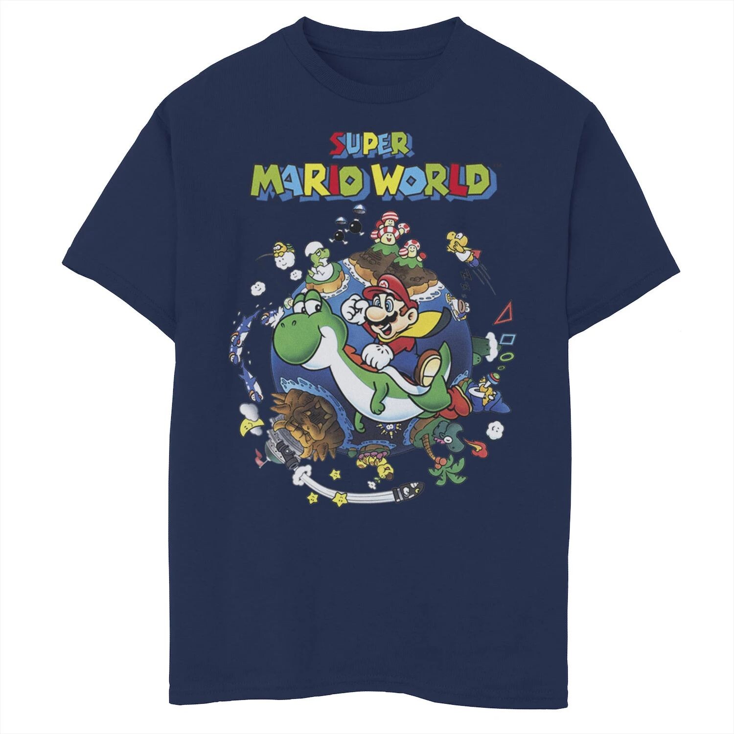 

Футболка Super Mario World Yoshi & Mario Round The World для мальчиков 8–20 лет Licensed Character, синий