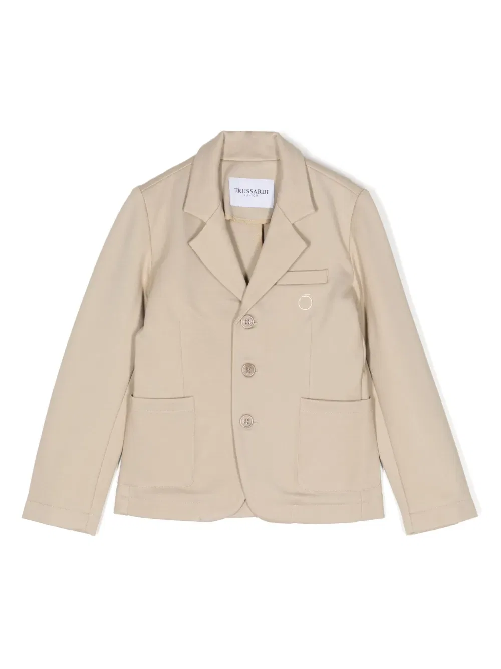 Однобортный блейзер с вышитым логотипом Trussardi Junior, коричневый
