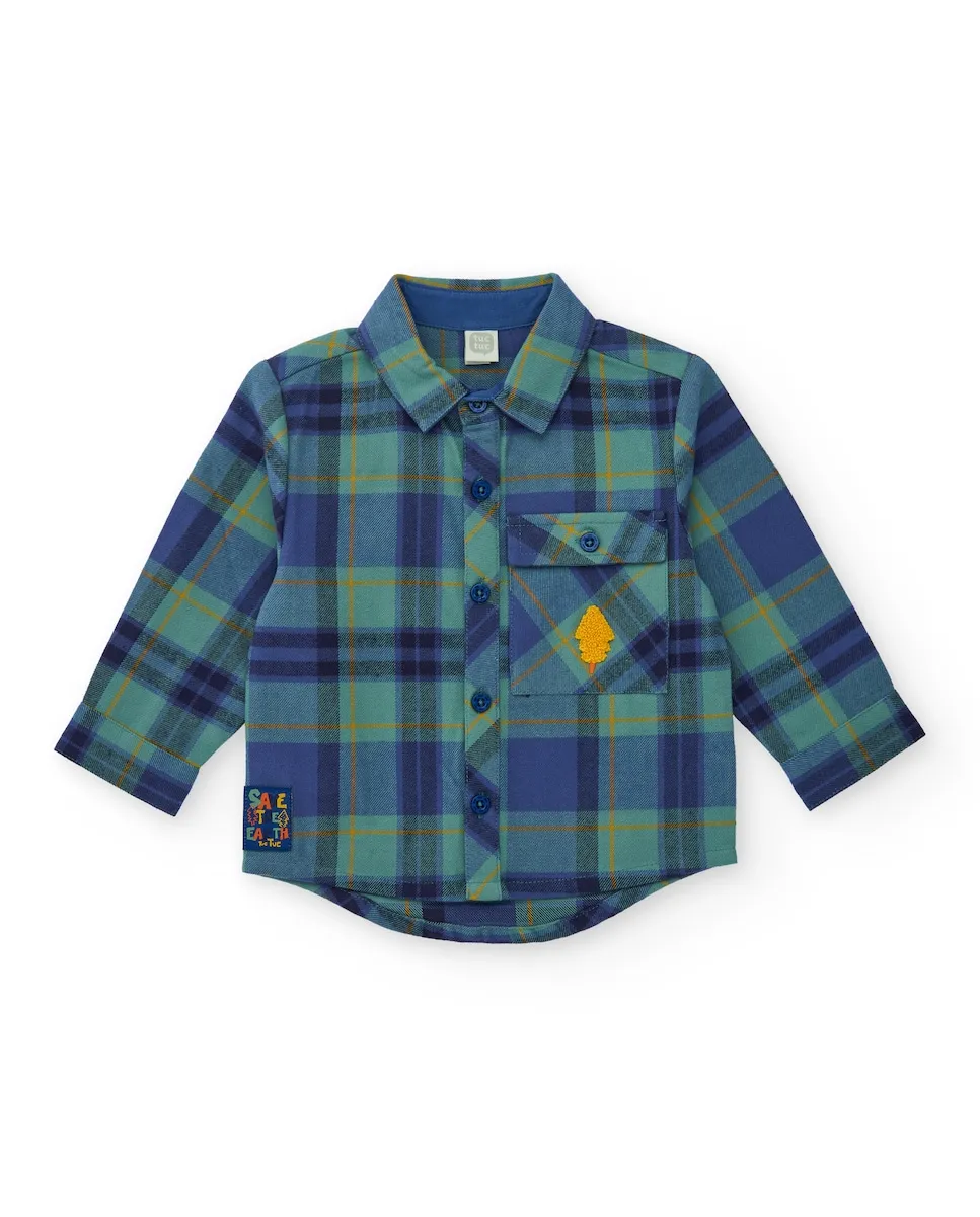 

Фланелевая рубашка для мальчика в синие и зеленые клетки с декоративной нашивкой в виде дерева Tuc tuc