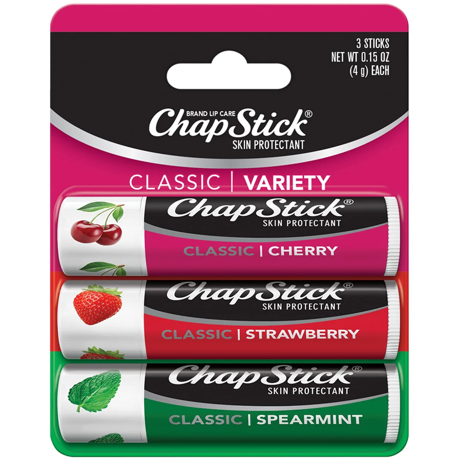 Набор бальзамов для губ Chapstick Classic Cherry, Strawberry, Spearmint, 3 шт. Chapstick