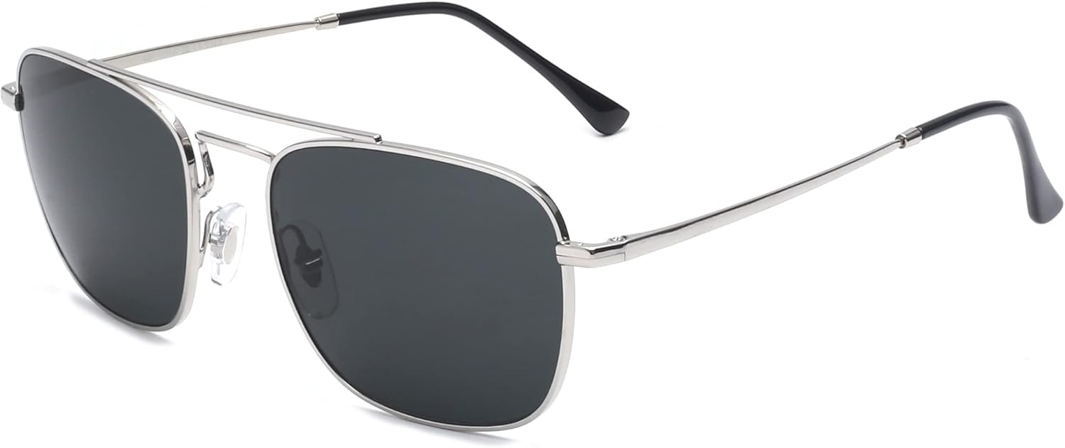 

Солнцезащитные очки JIM HALO Retro Square Aviator с линзами из высококачественного стекла и плоскими металлическими линзами, для мужчин и женщин, Silver Frame / Grey Lens