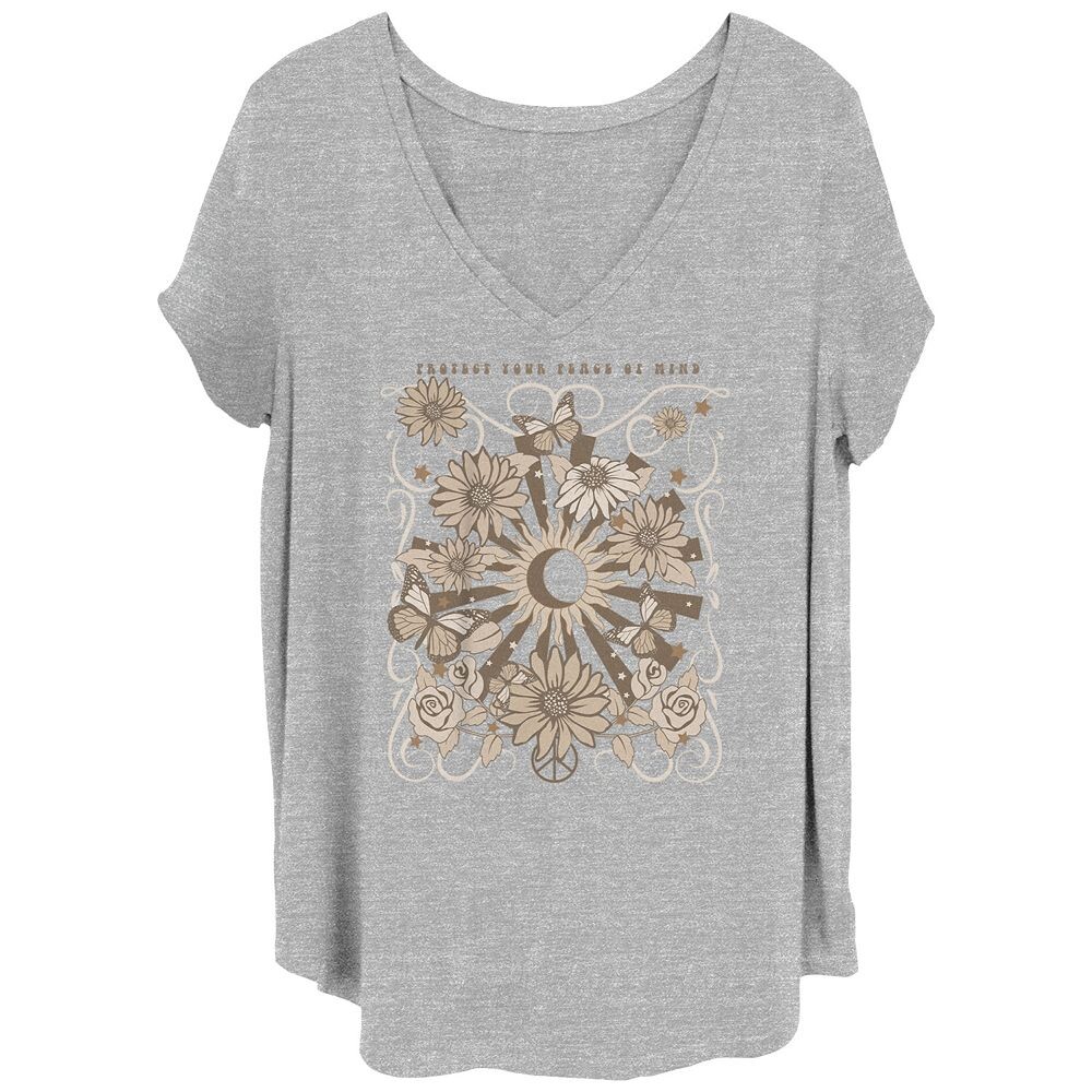 

Футболка Juniors' Plus Protect Your Peace Of Mind с цветочным рисунком Licensed Character, цвет Heather Gray