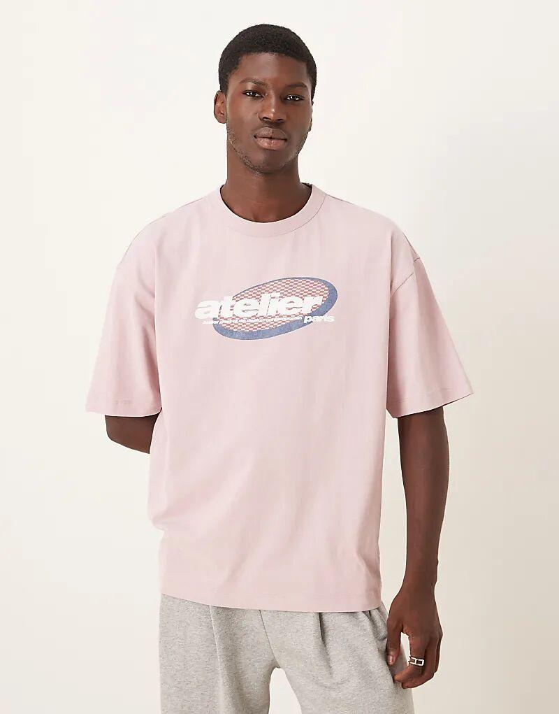 

Футболка ASOS DESIGN свободного кроя с текстовой графикой в ​​выцветшем розовом цвете