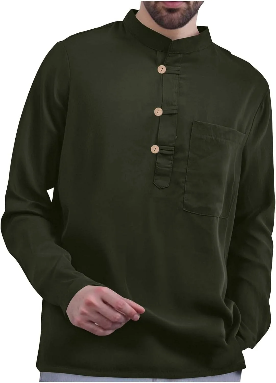 

Мужская рубашка с длинным рукавом Casual Solid Color Basic Henley