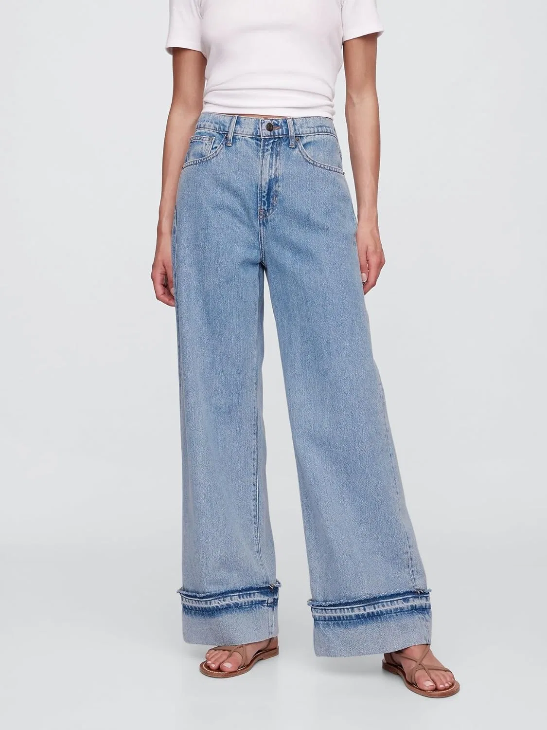 Джинсы Wide Leg Cuffed GAP, Medium Wash — фото 2