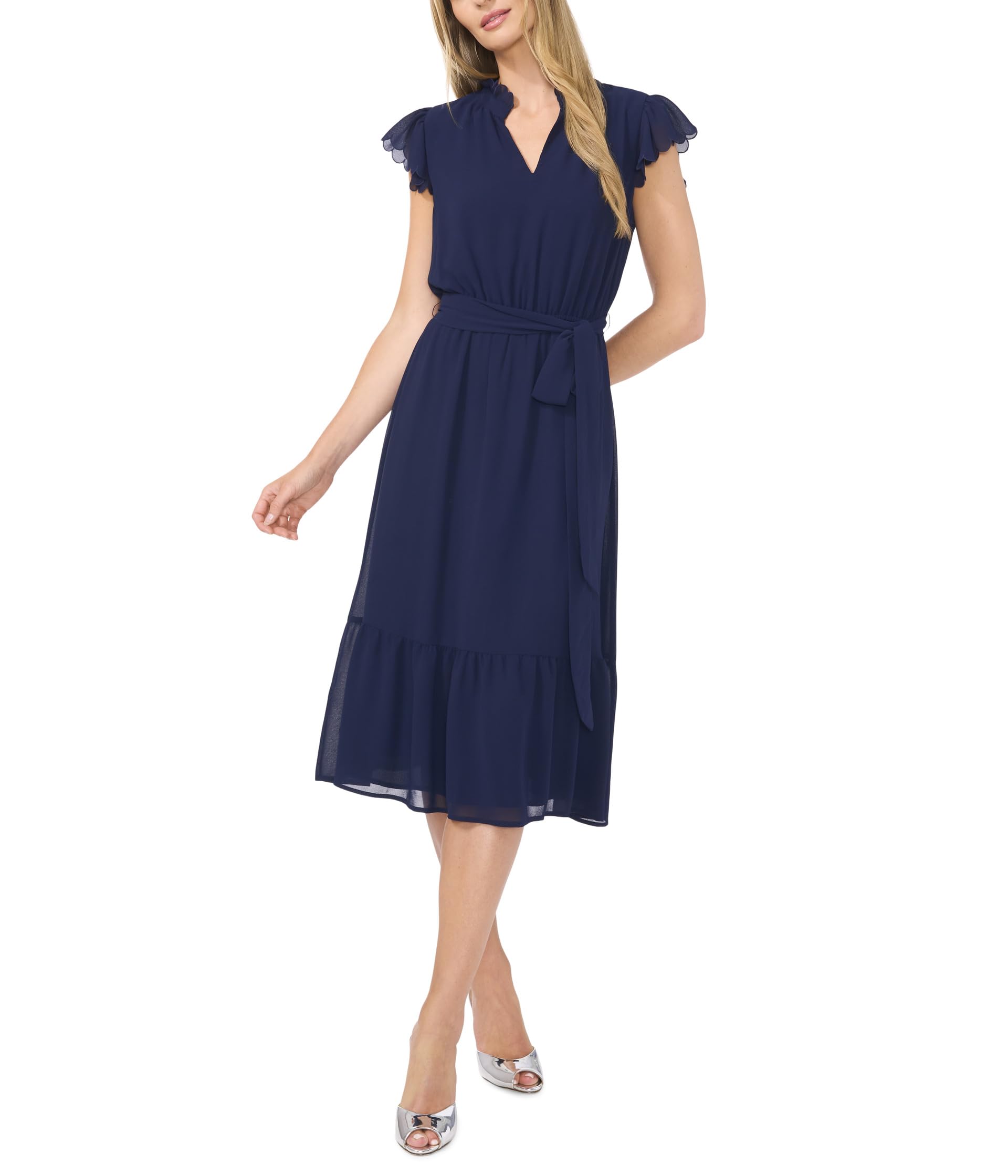 

Платье CeCe Double Ruffle Scalloped Sleeve Midi Dress, Classic Navy