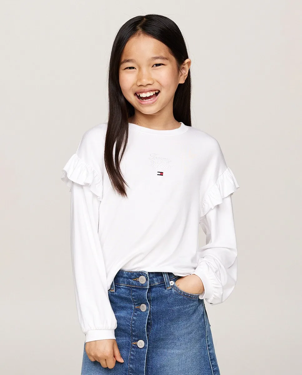 

Футболка с круглым вырезом для девочки с длинными рукавами Tommy Hilfiger, белый