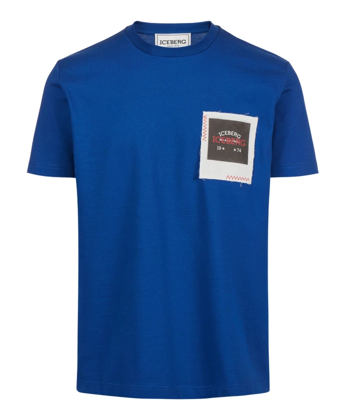 

Светло-Голубая футболка прямого кроя из плотного трикотажа с принтом в стиле «полароид». Iceberg, синий