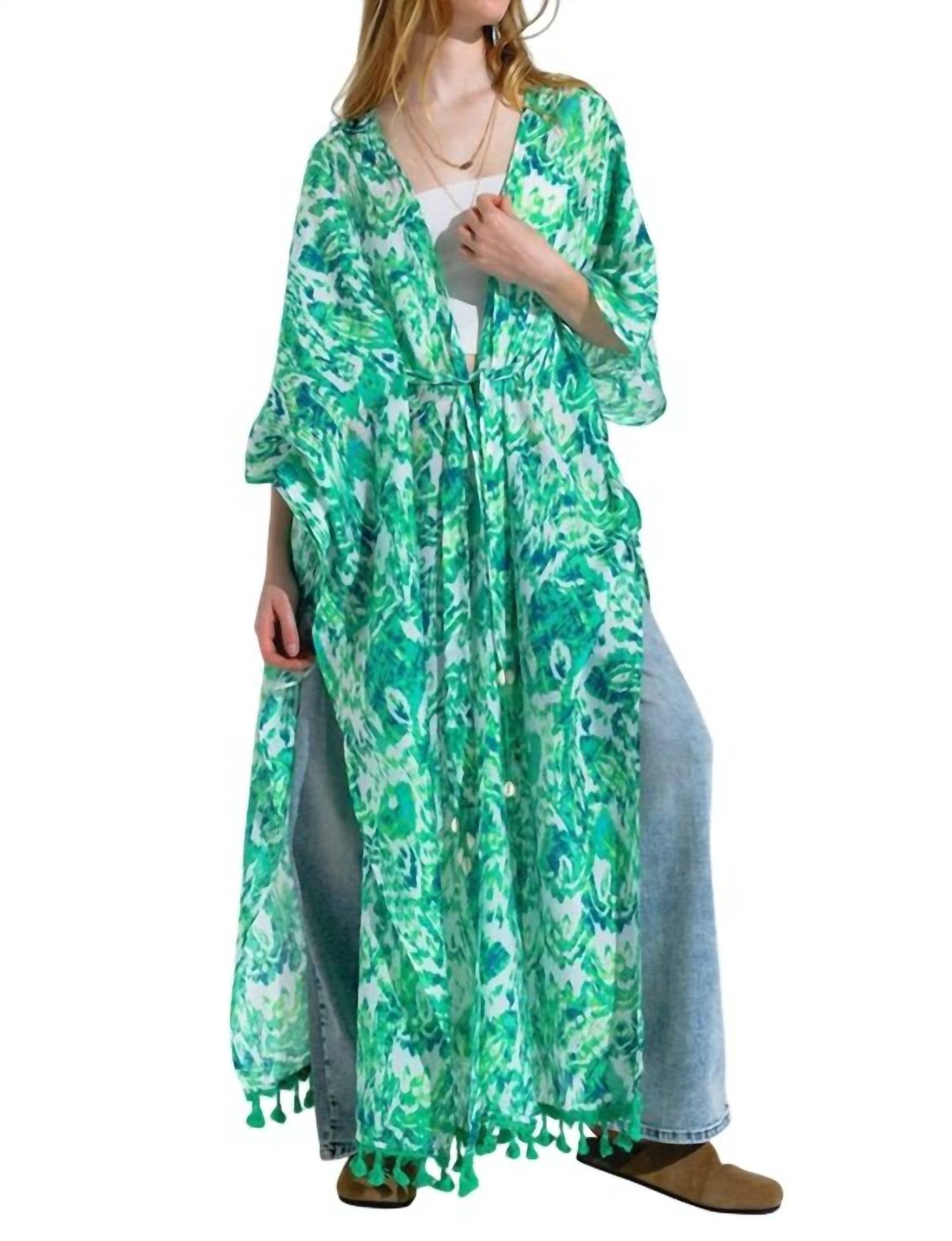 

Long Print Beach Coverup In Green Q2
