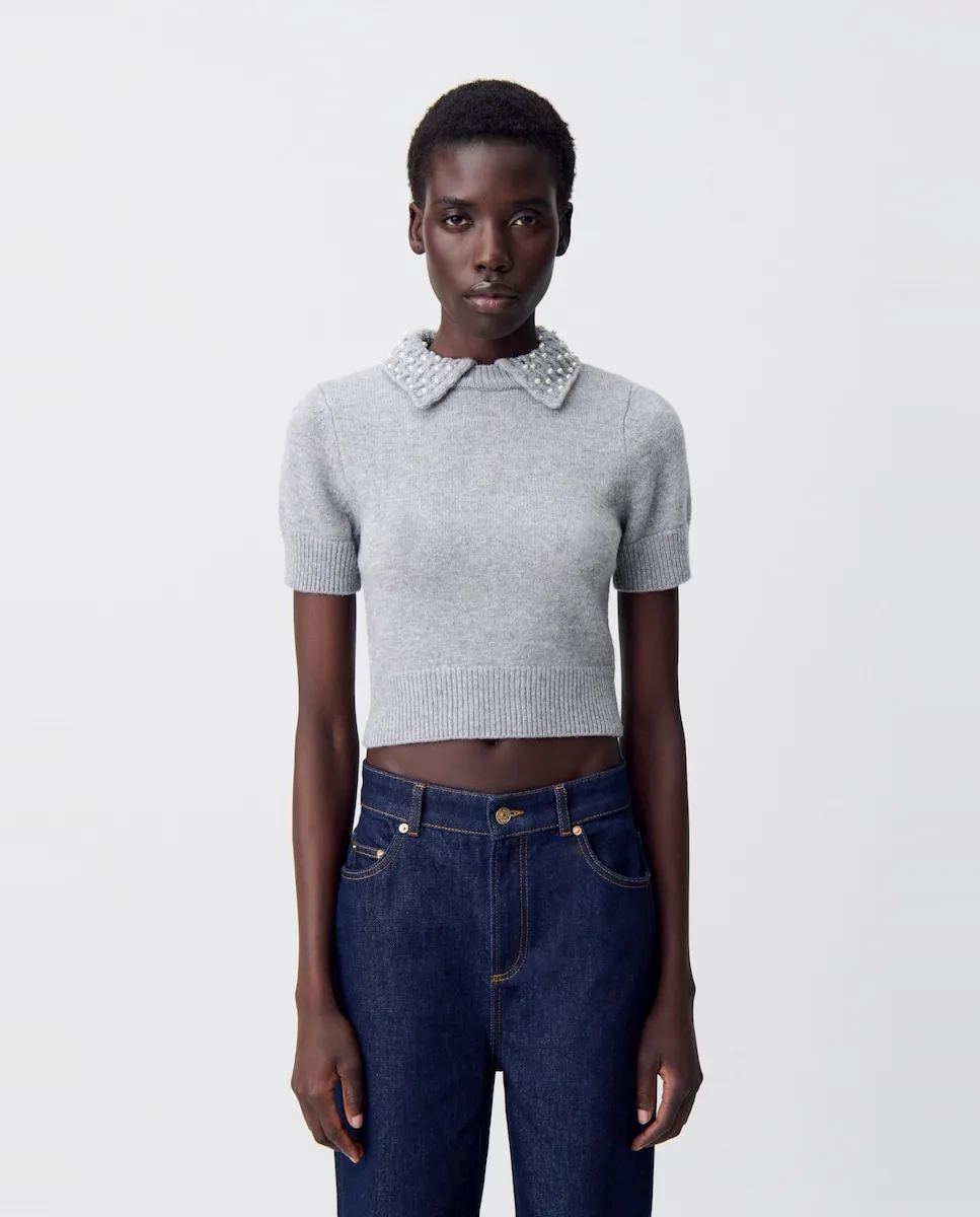 

Женский короткий вязаный топ Claudie Pierlot, серый