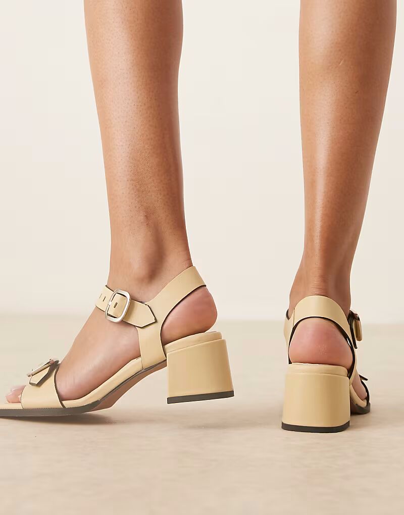 Туфли ASOS DESIGN Harland из высококачественной кожи с пряжкой на среднем каблуке в цвете пахты — фото 2