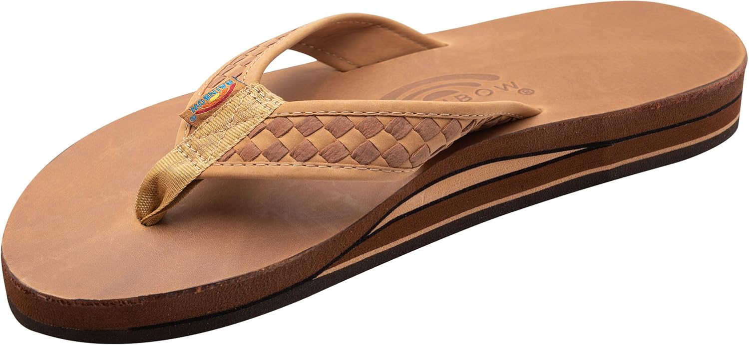 

Мужские сандалии Rainbow The Bentley из роскошной кожи - двойной плетеный ремешок с арочной поддержкой Rainbow Sandals, Buckskin