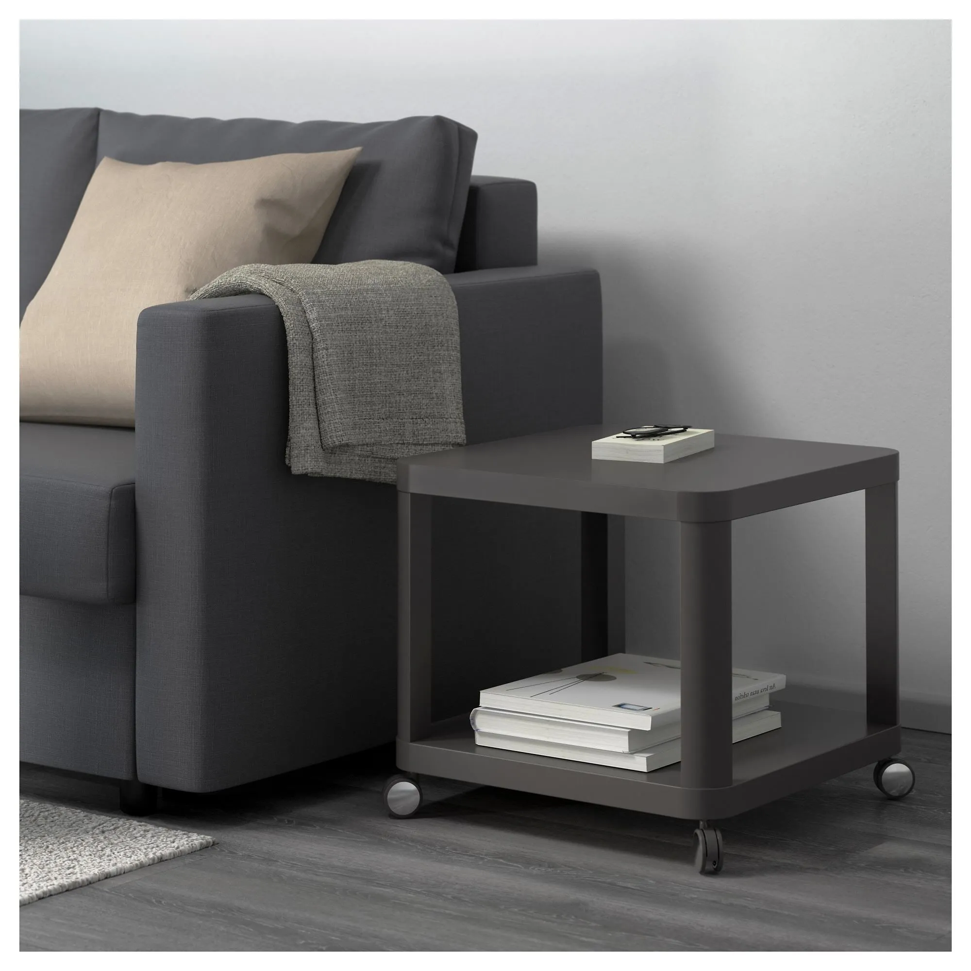 Приставной столик на колесиках, серый, 50x50 см, TINGBY IKEA — фото 2