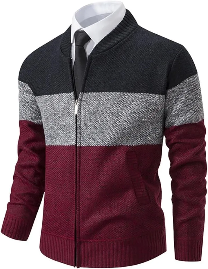 

Мужской полосатый бейсбольный свитер с контрастной молнией Vsadsau