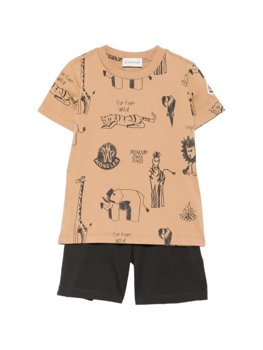 Короткий комплект с животным принтом Moncler Enfant, бежевый