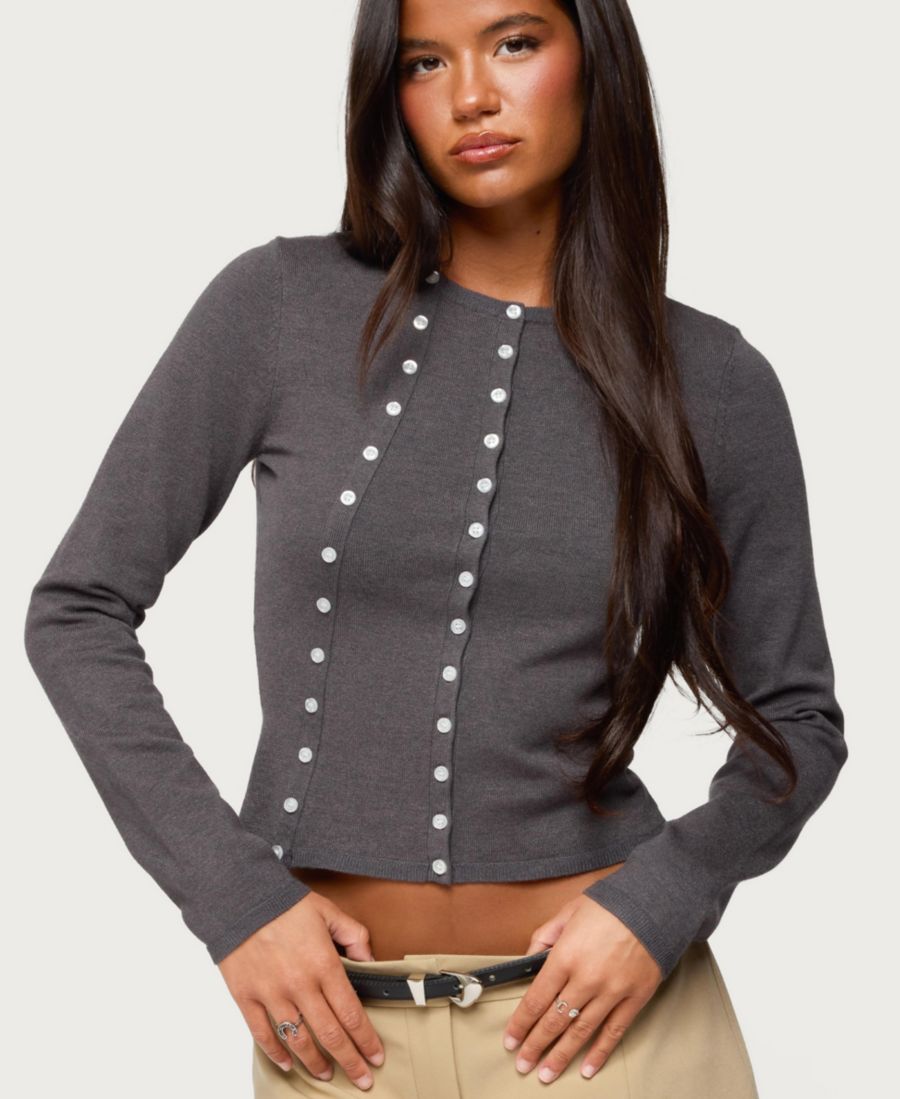 

Женский вязаный кардиган Hestia на пуговицах Edikted, Dark-gray