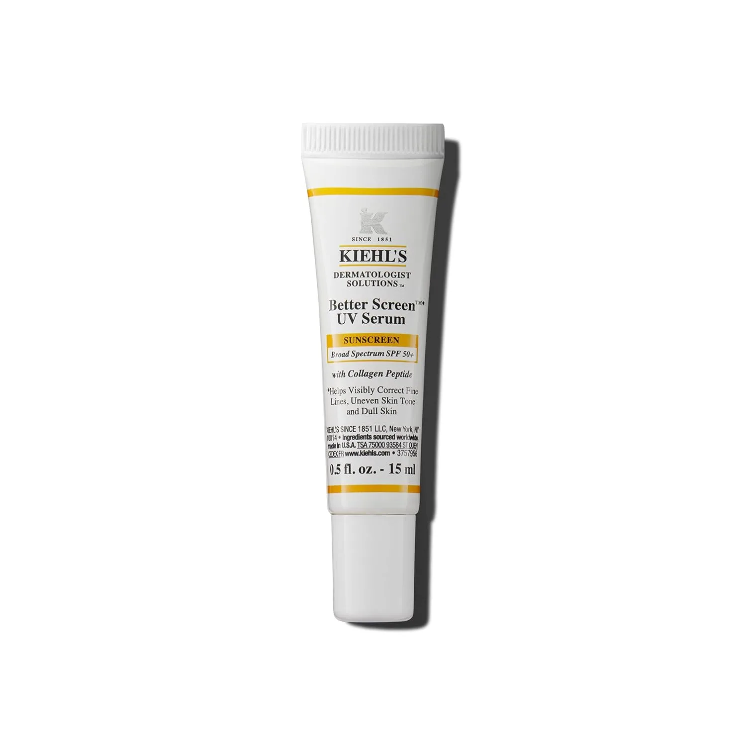 Kiehl's Better Screen UV Serum SPF 50+, невидимый солнцезащитный крем для лица с коллагеновыми пептидами, защищает от UVA и UVB, корректирует видимые признаки старения, повышает сияние кожи 14,8 мл (1 шт.)