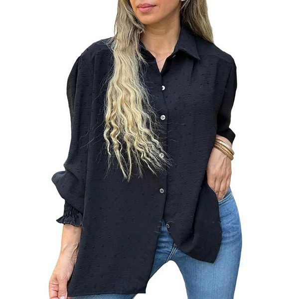 

Женская блузка с воротником и длинным рукавом в горошек, свободного кроя Yesfashion, Black