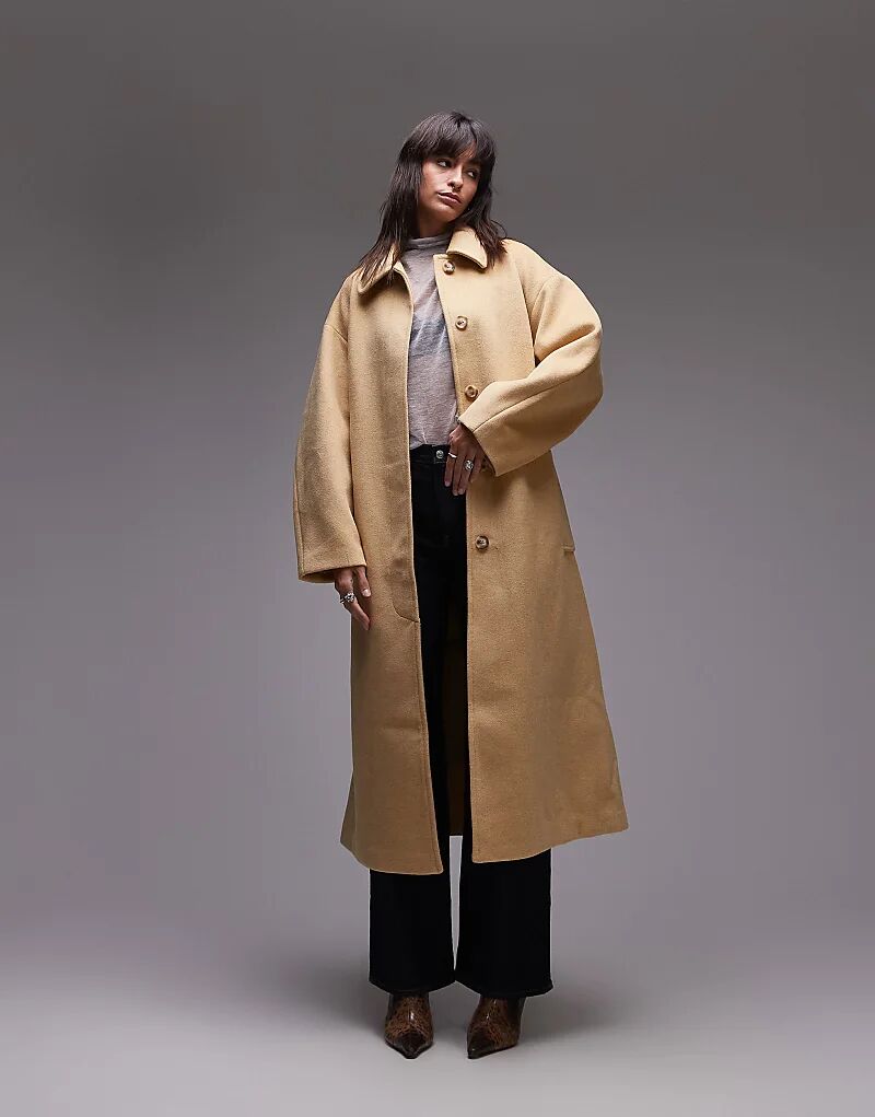 

Длинное деловое пальто Topshop с поясом цвета пахты