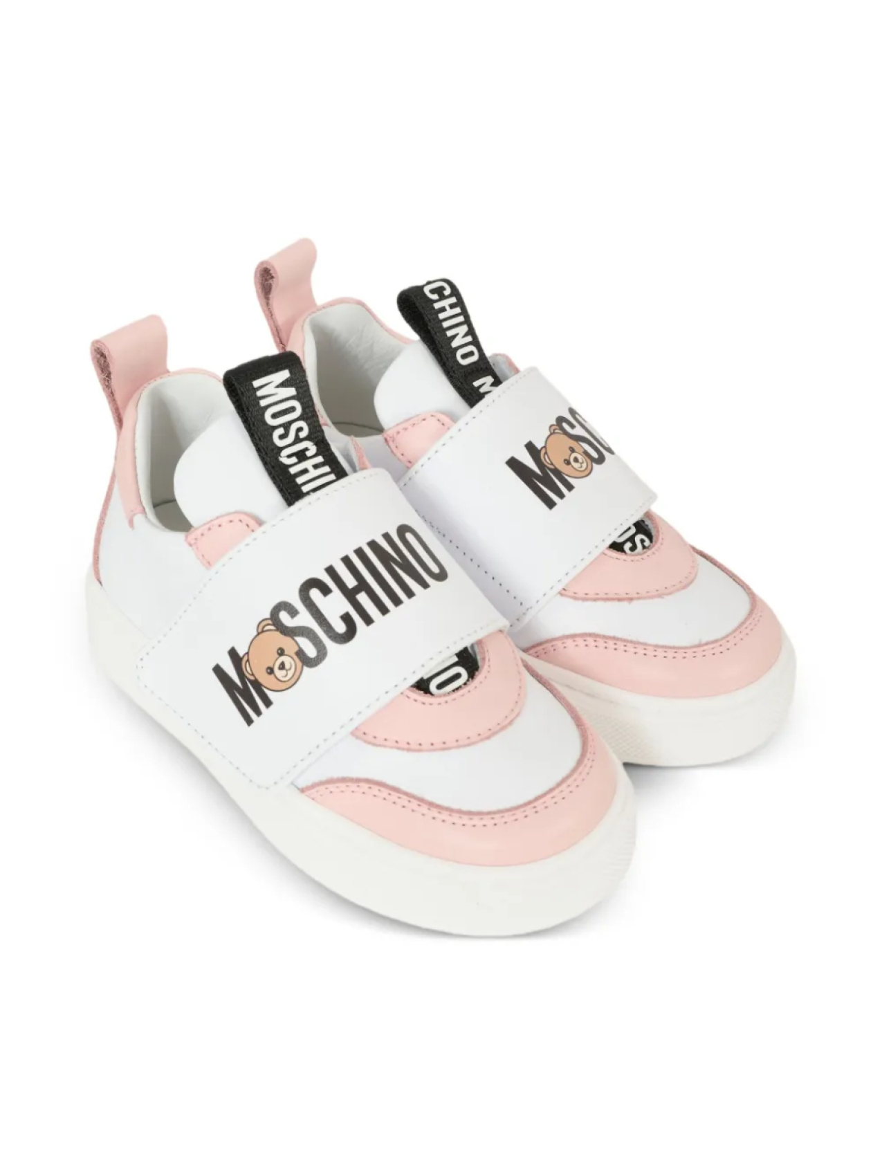 

Кожаные кроссовки Moschino Kids с логотипом и ремешком, белый