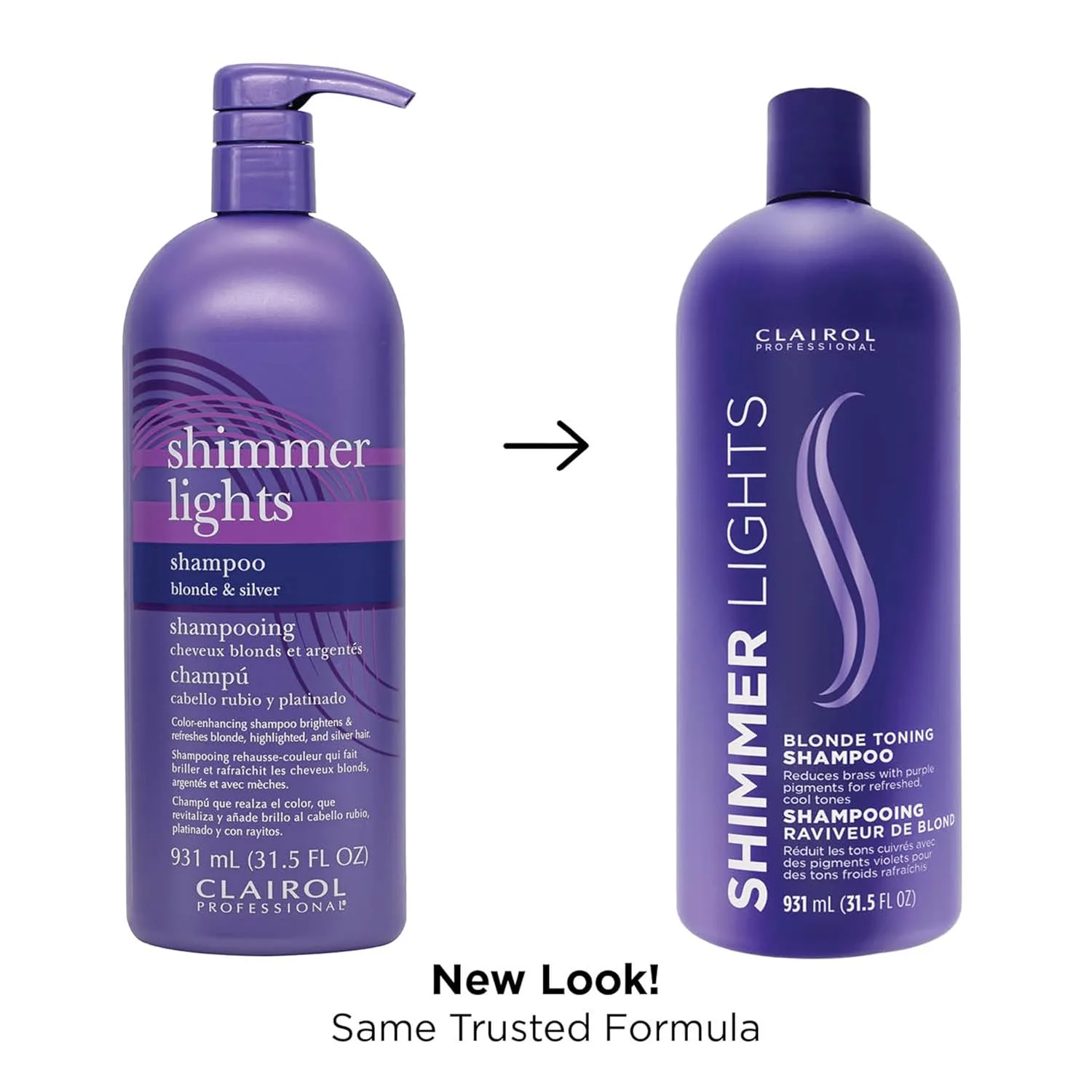 Фиолетовый шампунь Clairol Professional Shimmer Lights | Нейтрализует медные и желтые оттенки | Для светлых, серебристых, седых и мелированных волос 932 мл (.), yellow — фото 3